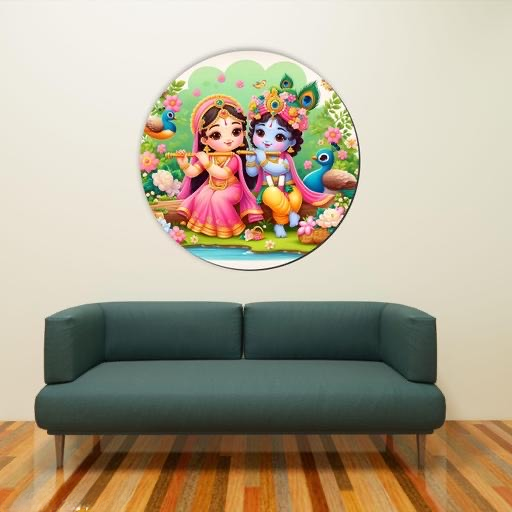 Classy Wooden Radha Krishna Religious Wall Hanging – Elegant Spiritual Décor (9.5 x 9.5 x 0.5 Inch)