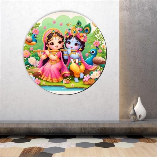 Classy Wooden Radha Krishna Religious Wall Hanging – Elegant Spiritual Décor (9.5 x 9.5 x 0.5 Inch)