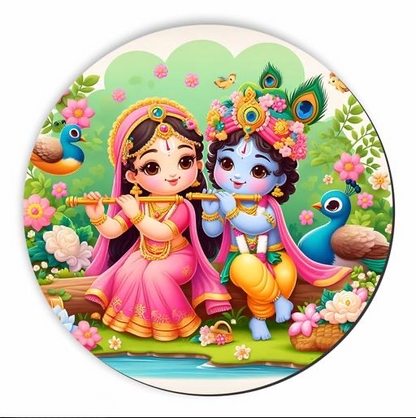 Classy Wooden Radha Krishna Religious Wall Hanging – Elegant Spiritual Décor (9.5 x 9.5 x 0.5 Inch)