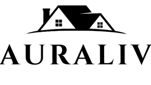 Logo of AURALIV with a stylized house design on a white background